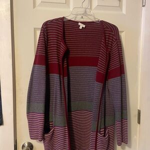 Talbots Red and Gray Cardigan Sweater with Color Block Design